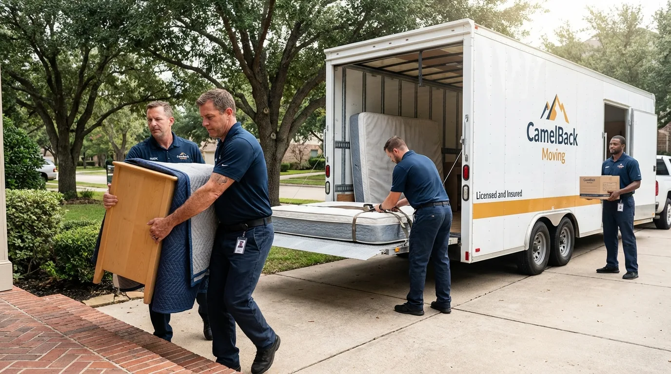 Crew loading residential truck for cross-state move from Hanover, VA
